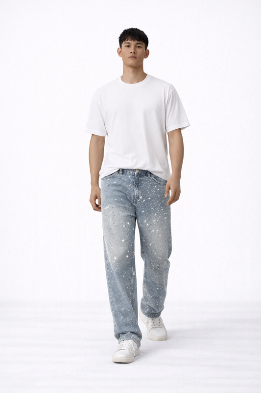 Light Wash Glitter Splatter Jeans