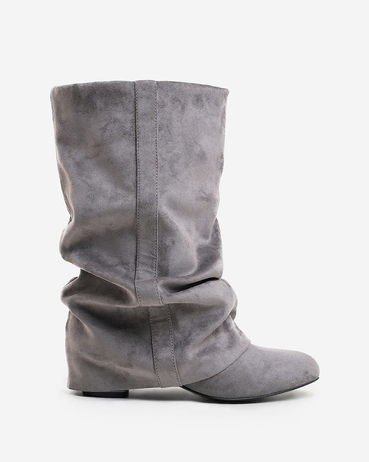 Emilia Slouchy Suede Boots - Grey