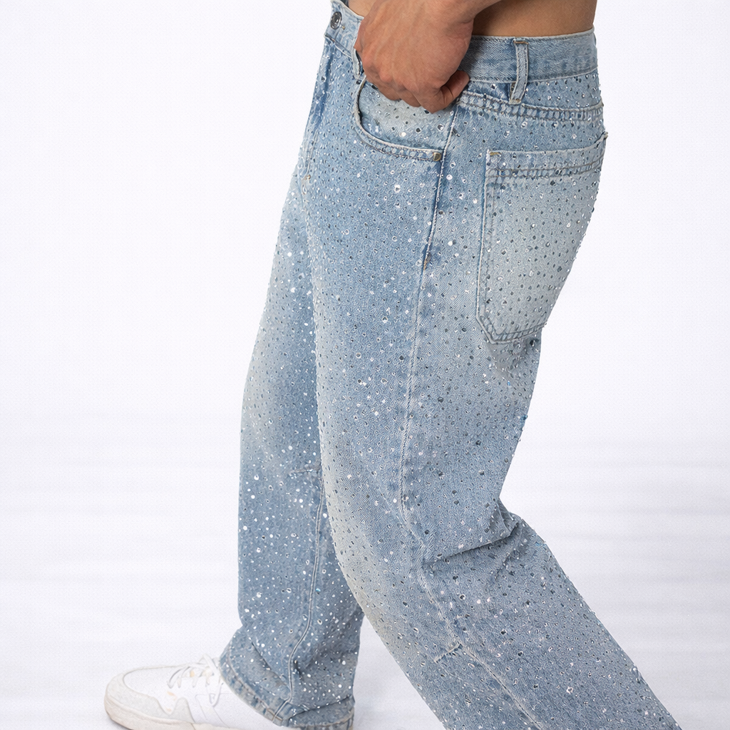 Light Wash Glitter Splatter Jeans