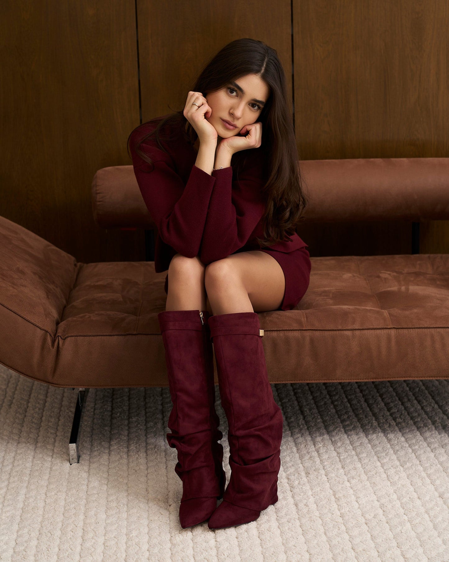 Lavista Slouchy Suede knee high boots - Burgundy