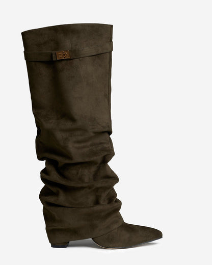 Lavista Slouchy Suede knee high boots - Olive green