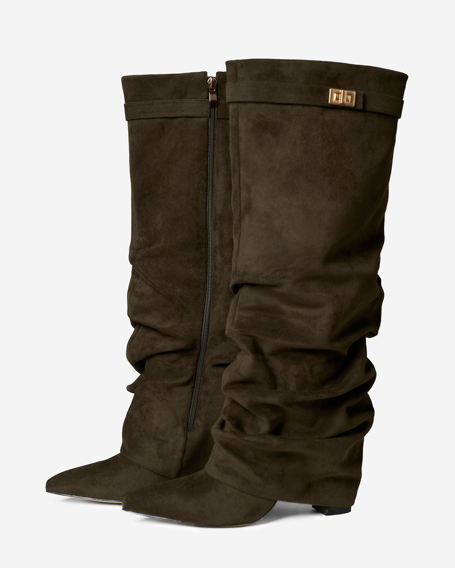 Lavista Slouchy Suede knee high boots - Olive green