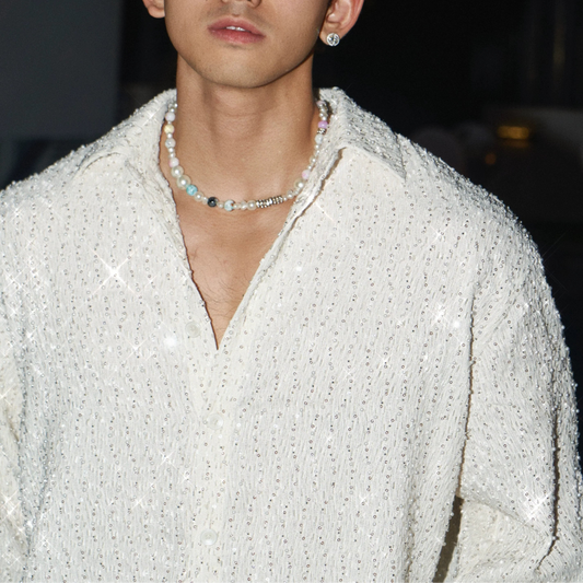 Oversized White Textured Button-Up Shirt