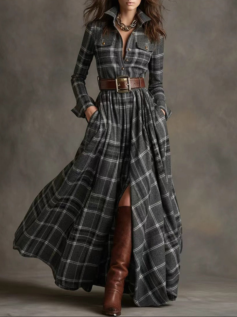 Belle Saison – Boho Plaid Maxi Dress