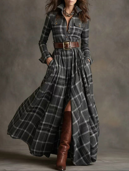 Belle Saison – Boho Plaid Maxi Dress