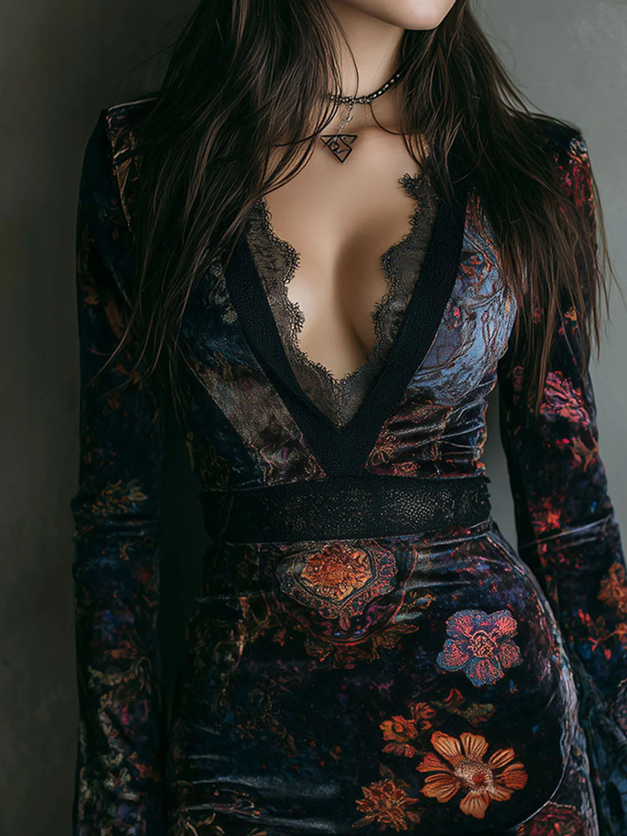 Midnight Bloom Velvet Dress