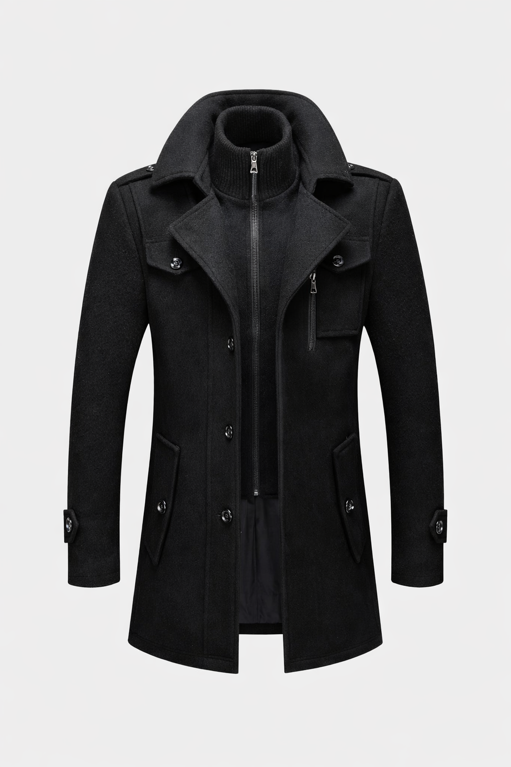 Aristocratic Black Wool Coat
